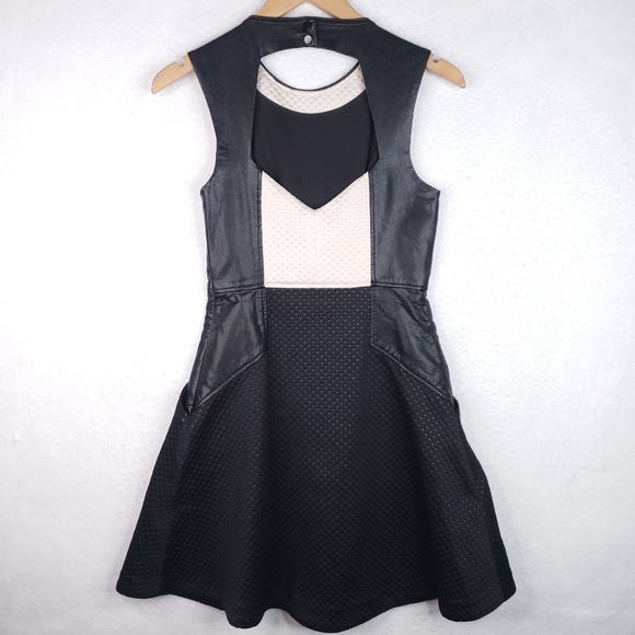 RACHEL Rachel Roy Textured A Line Skater Faux Leather Trim Scuba Dress - Picture 8 of 16